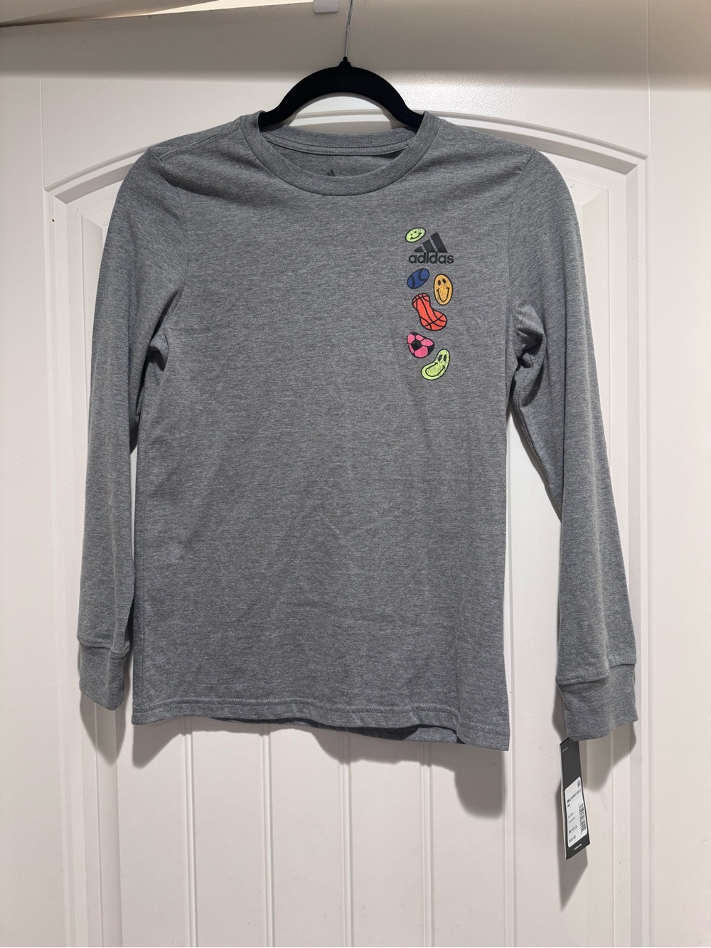 adidas Gray Long Sleeve Tee with Neon Sports Icons